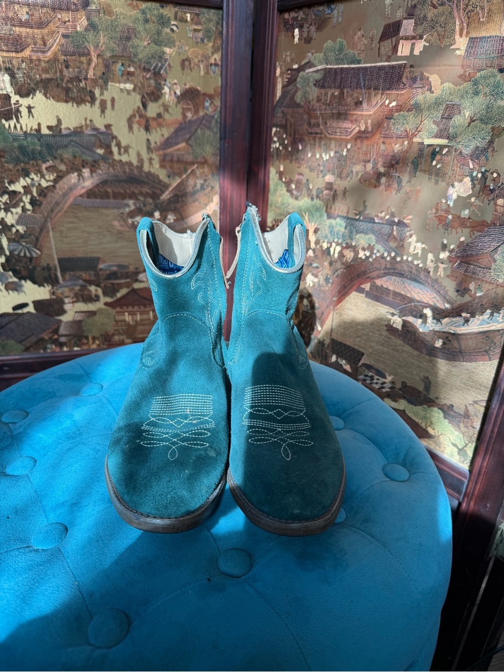 ✨ Dingo Teal Green Suede Western Ankle Boots ✨